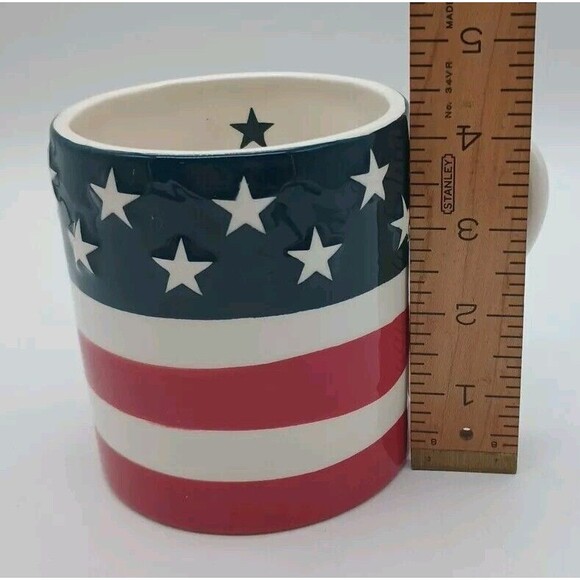 Pier 1 Imports Flag Mug Raised Stars & Stripes Red White & Blue 4th July Patriot - Picture 7 of 7